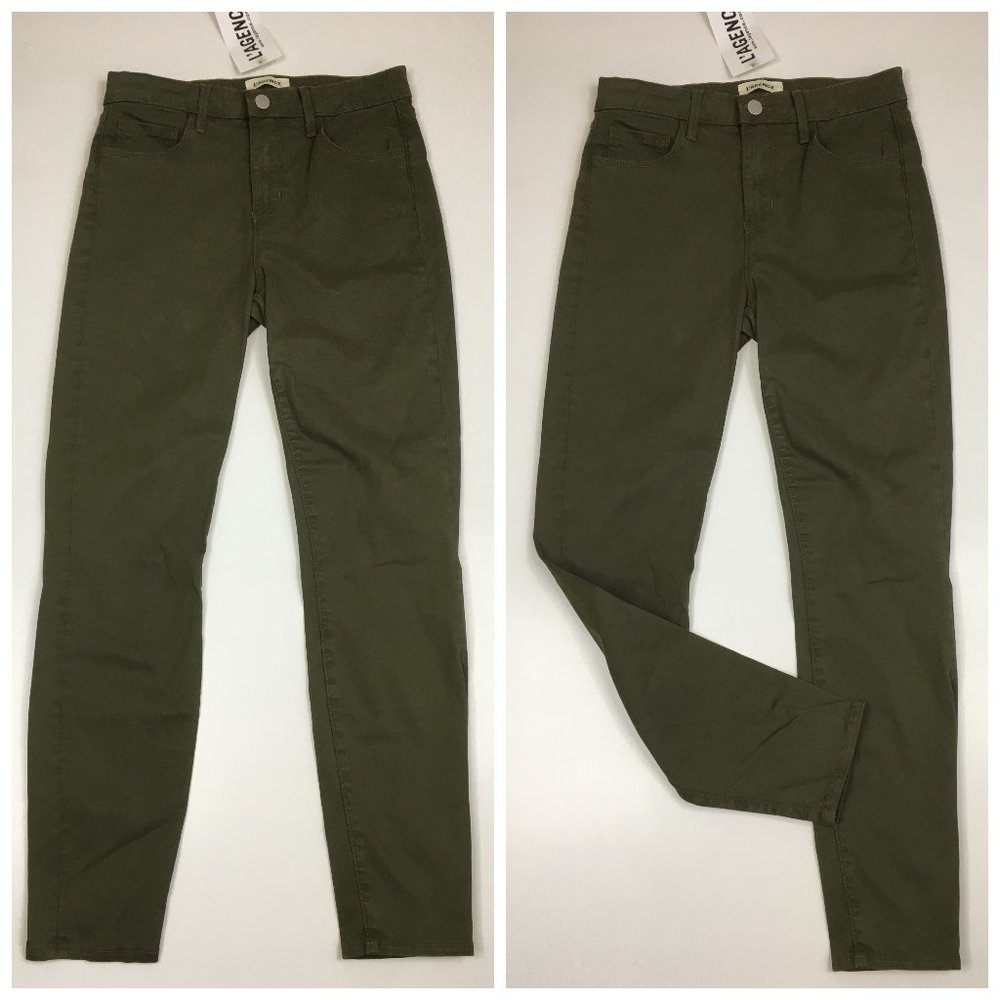 NWT L'AGENCE Green MARGOT 5 Pocket Logo Hardware Ankle/Crop Jeans